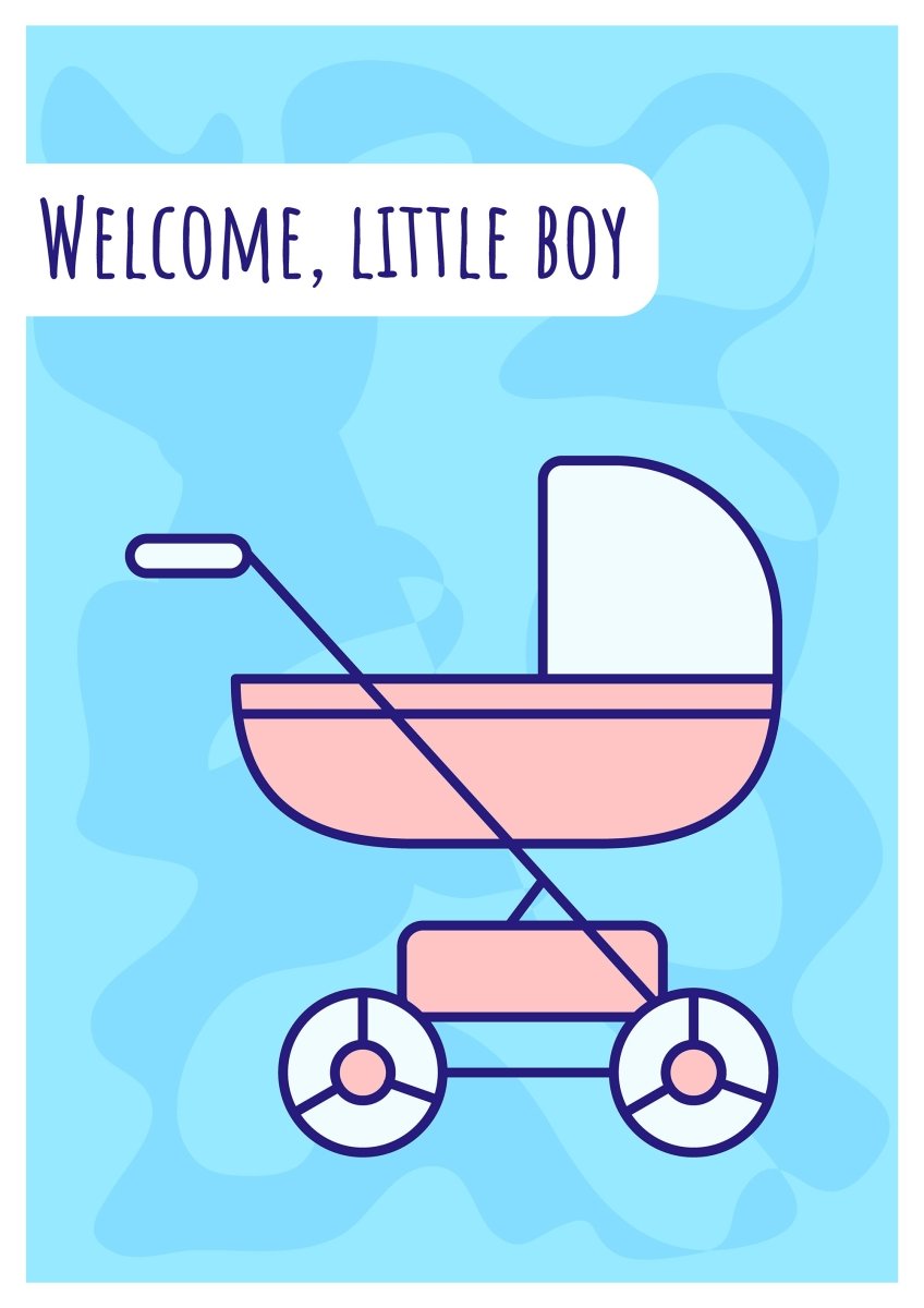Baby shower greeting card with color icon element set
