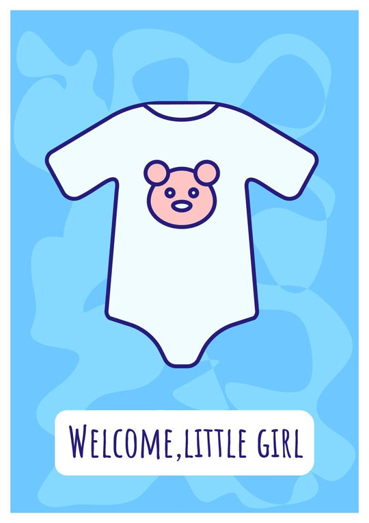Baby shower greeting card with color icon element set
