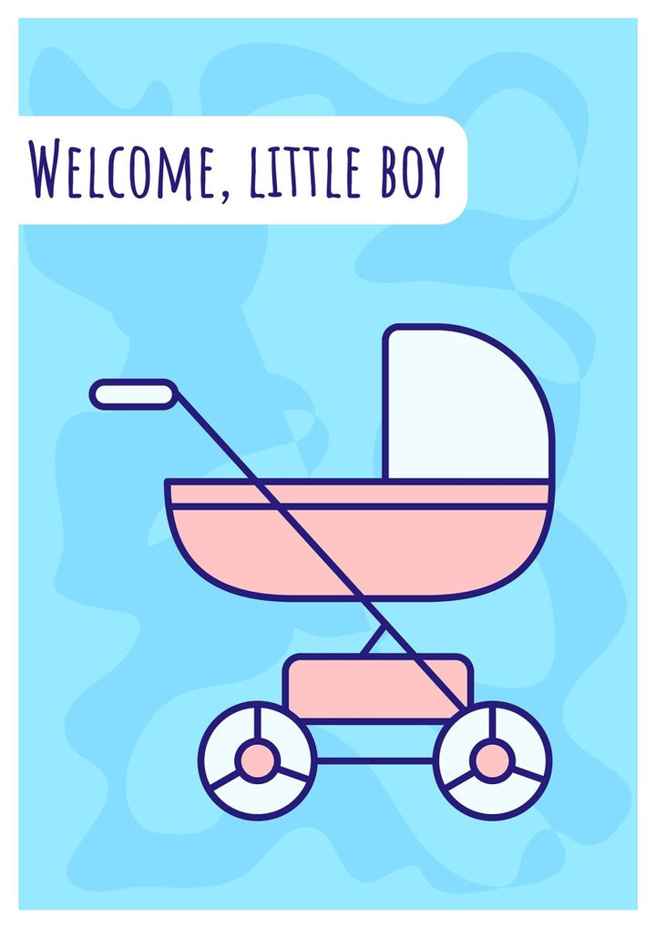 Baby shower greeting card with color icon element set