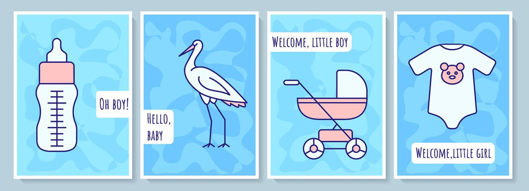 Baby shower greeting card with color icon element set