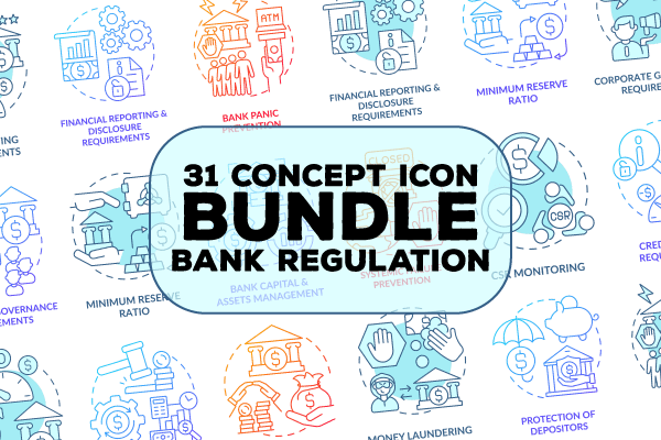 Banking system regulation concept icons bundle