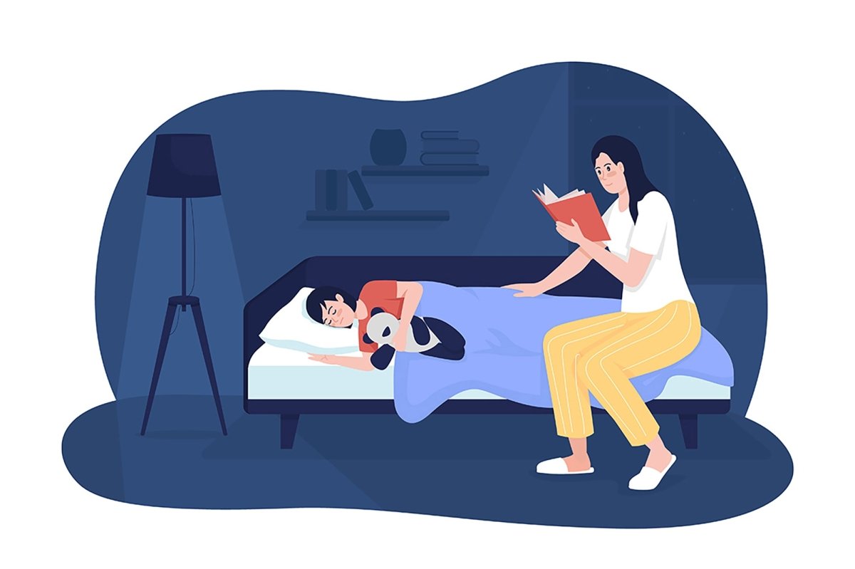 Bedtime story 2D vector isolated illustration set
