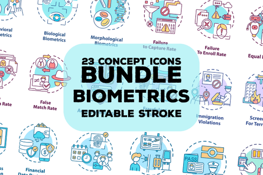 Biometrics concept icons bundle
