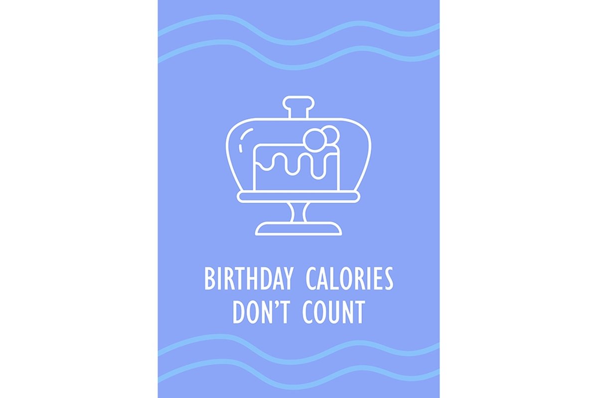 Birthday postcard with linear glyph icon set
