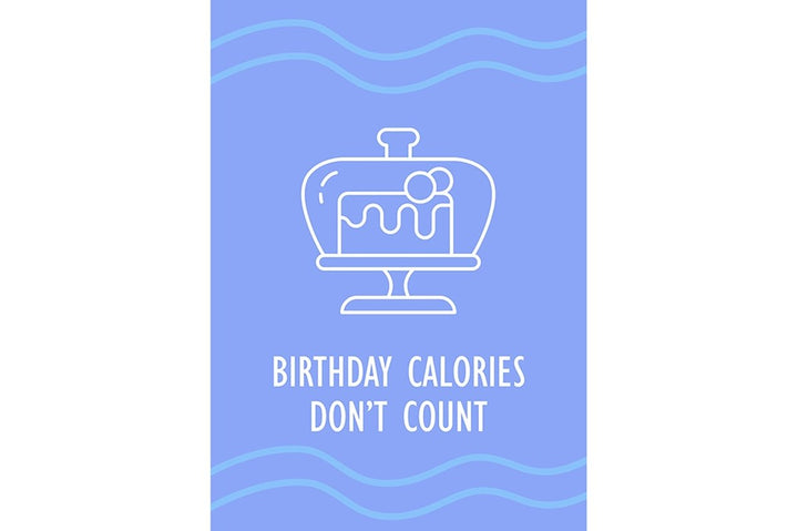 Birthday postcard with linear glyph icon set