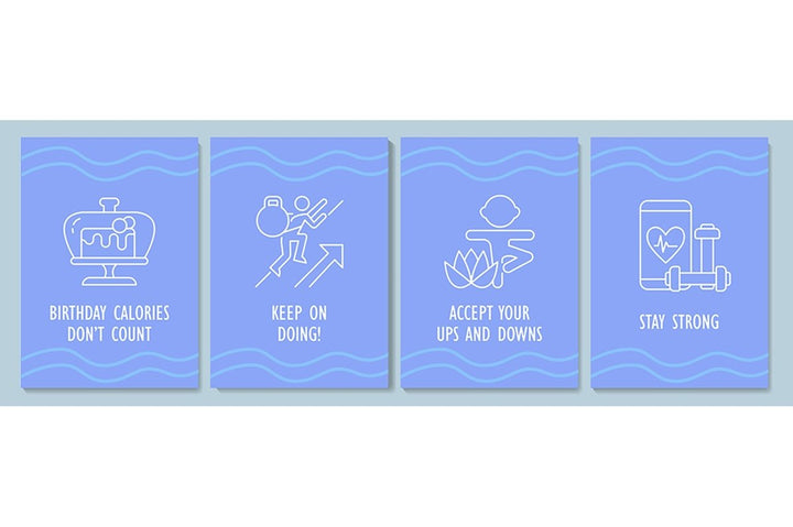 Birthday postcard with linear glyph icon set