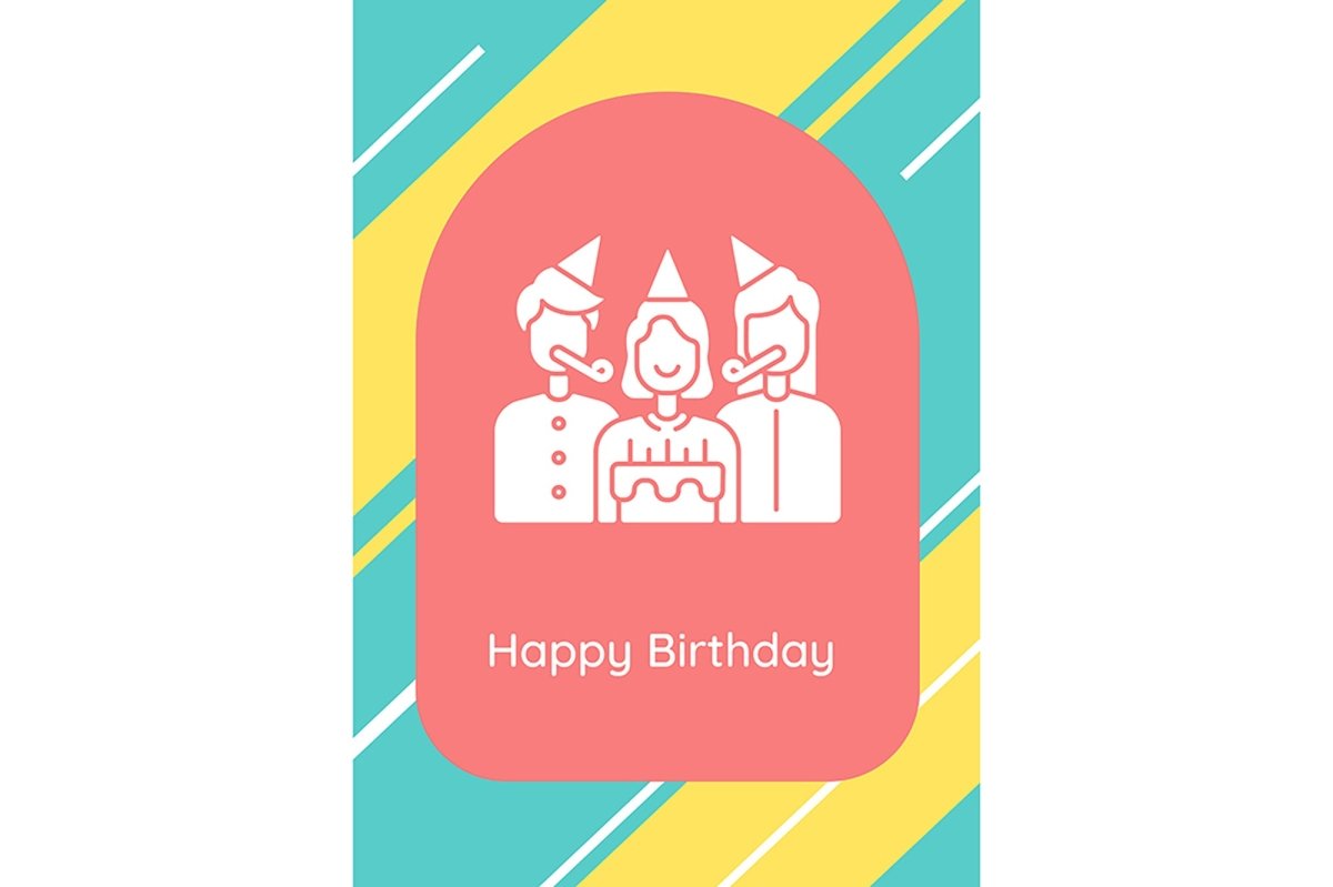 Birthday traditions greeting cards with glyph icon element set