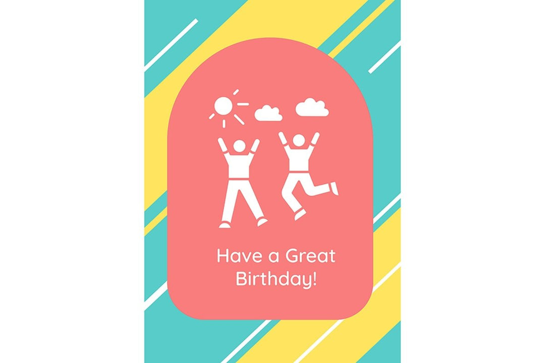 Birthday traditions greeting cards with glyph icon element set