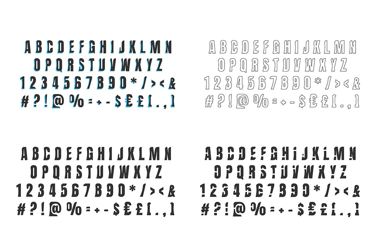 Black bold and linear cut style alphabet set