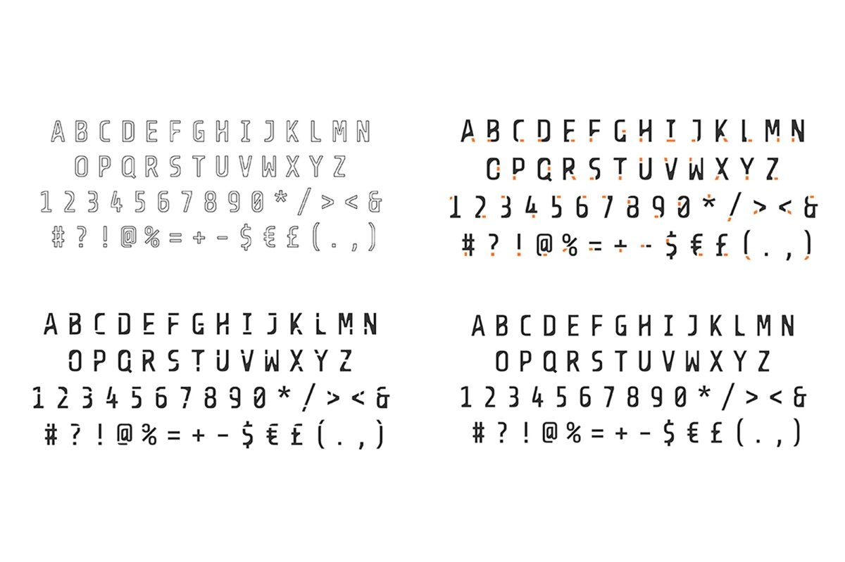 Black bold and linear rounded alphabet set
