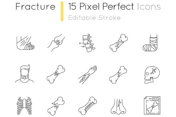 Bone fracture X-ray scan pixel perfect linear icon