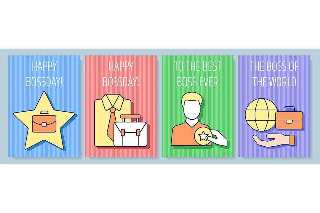 Boss greeting card with color icon element set