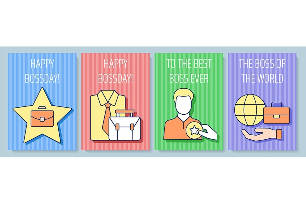 Boss greeting card with color icon element set