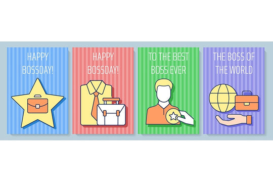 Boss greeting card with color icon element set