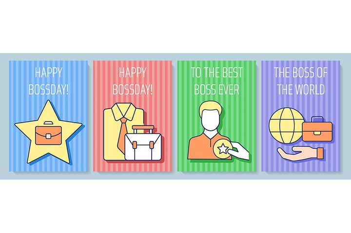 Boss greeting card with color icon element set
