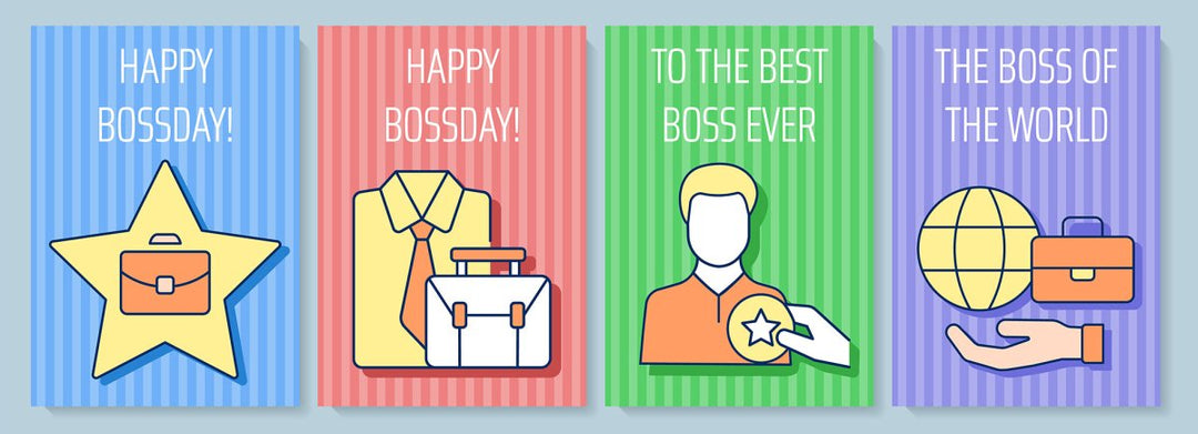 Boss greeting card with color icon element set