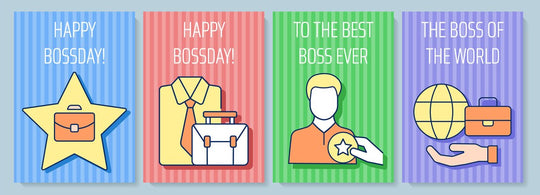 Boss greeting card with color icon element set