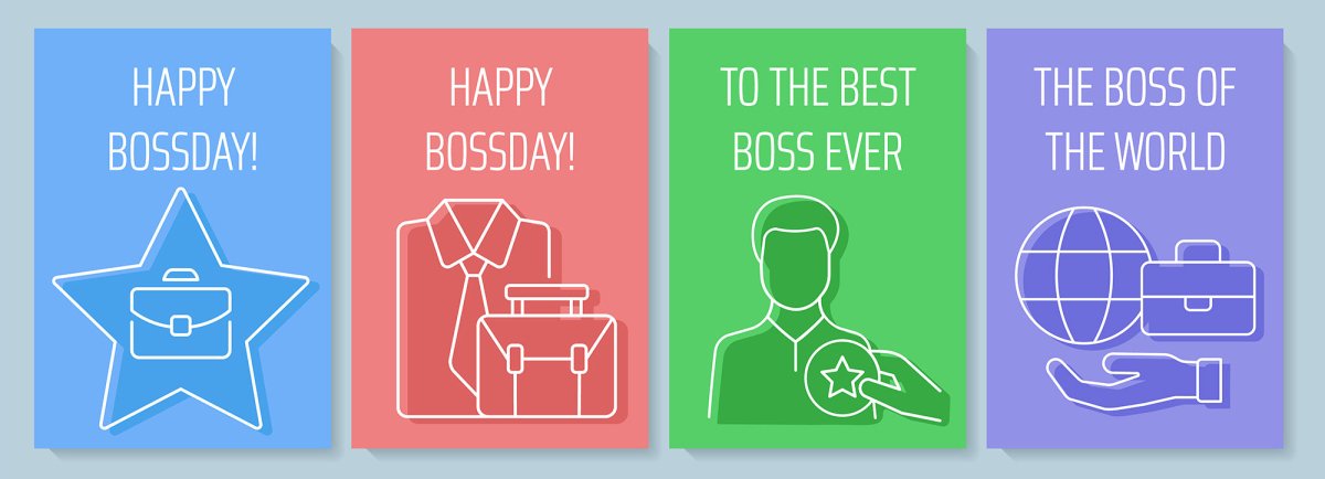 Boss postcard with linear glyph icon set