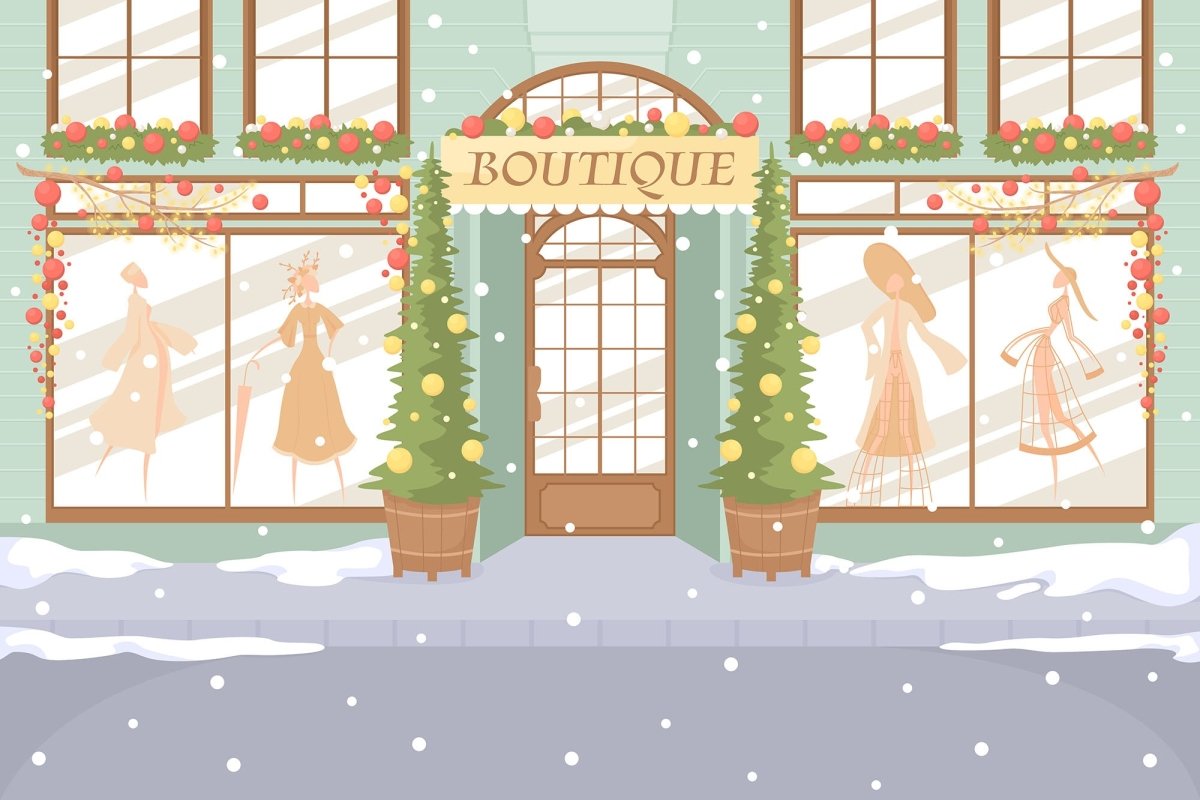 Boutique facade flat color vector illustration