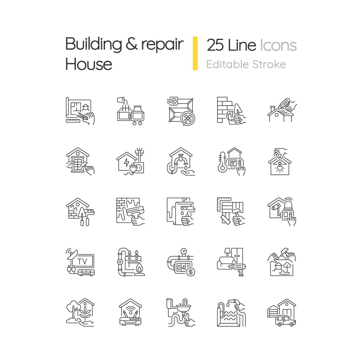 Building and repair house linear icons set