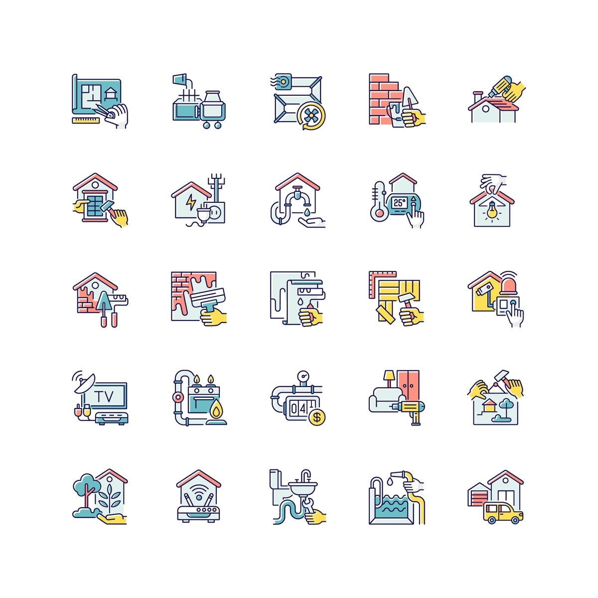 Building and repair house RGB color icons set