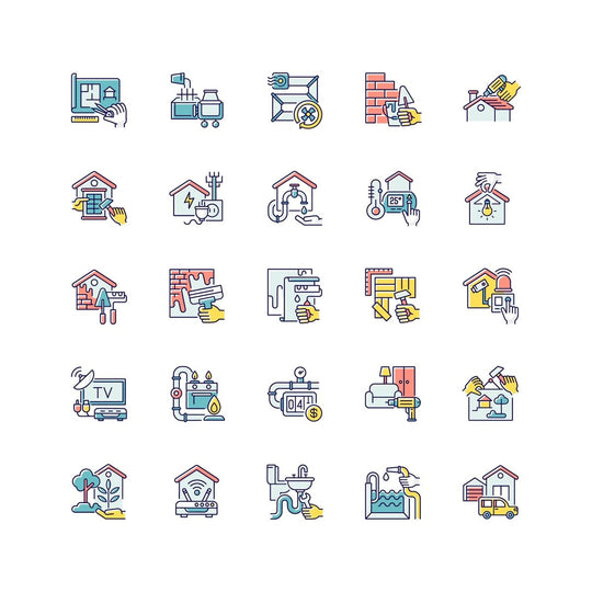 Building and repair house RGB color icons set