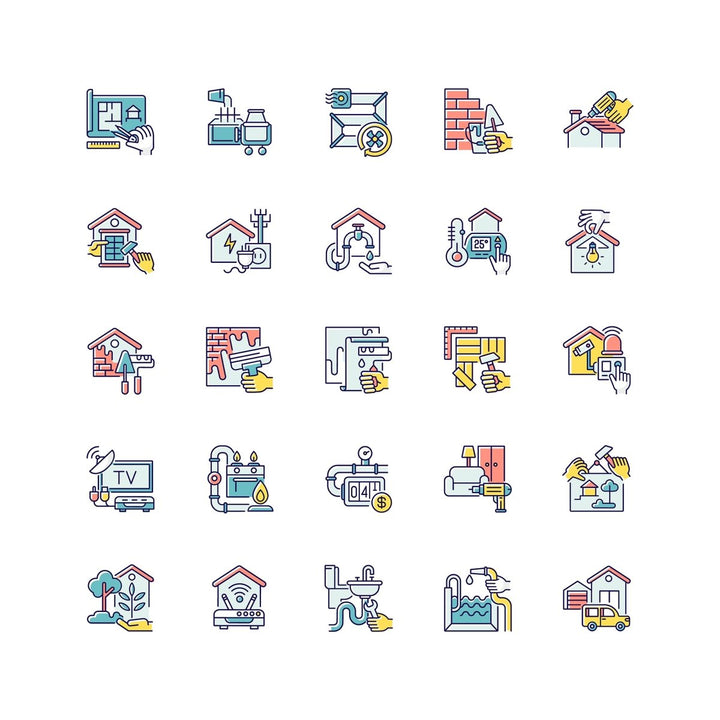 Building and repair house RGB color icons set