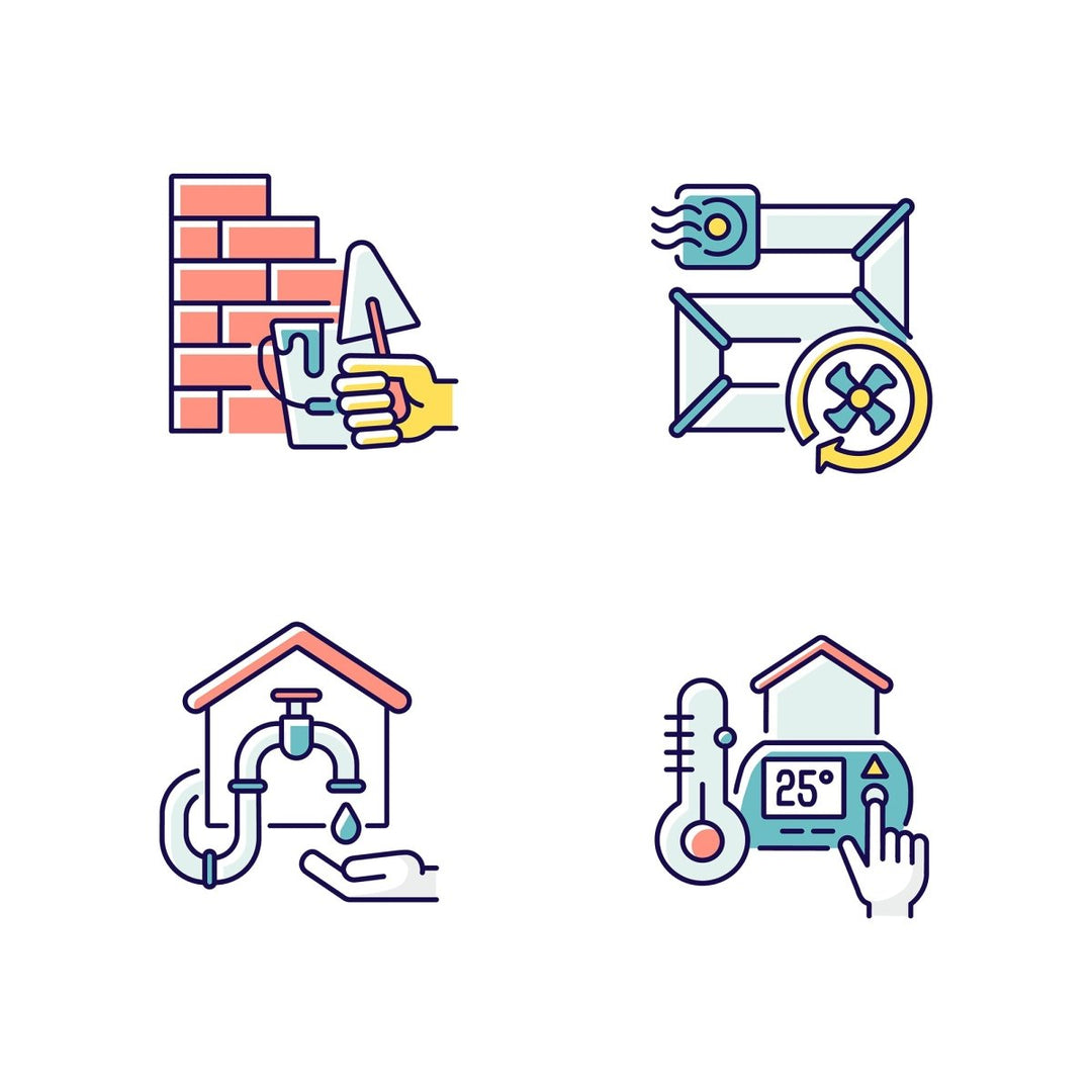Building and repair house RGB color icons set