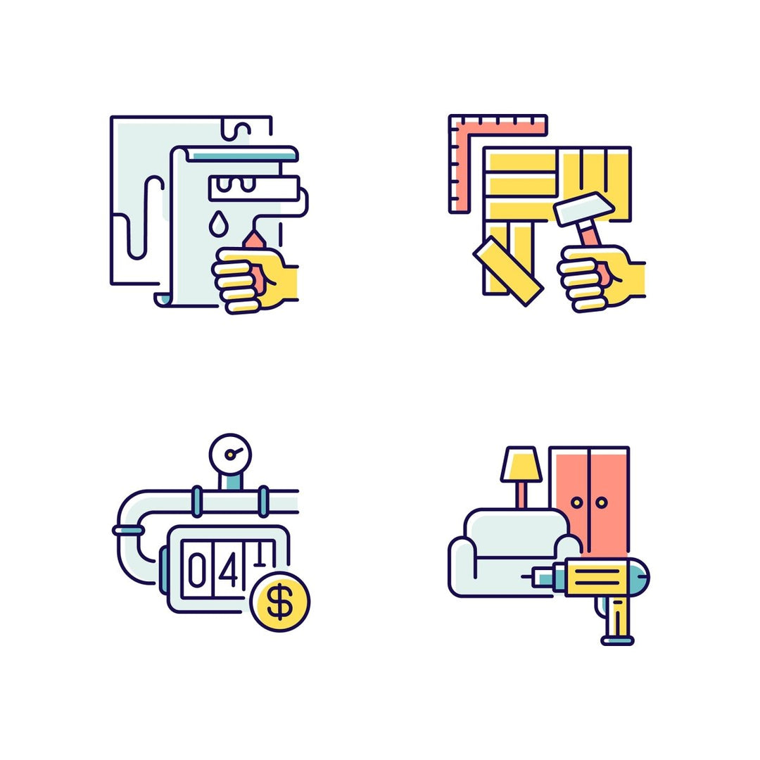 Building and repair house RGB color icons set