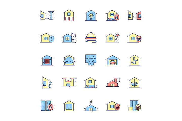 Building safety requirements RGB color icons set