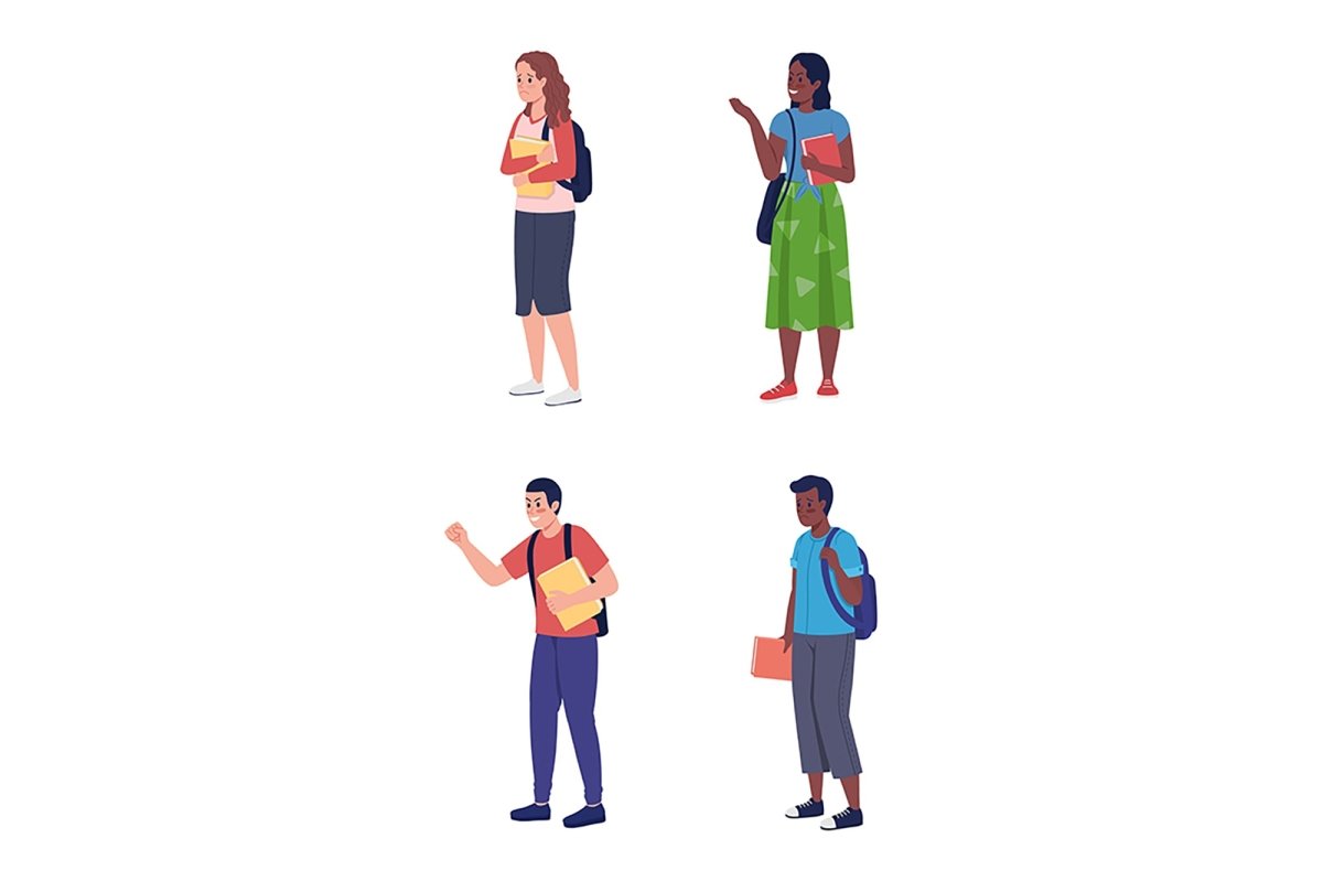 Bullies and victims semi flat color vector characters set