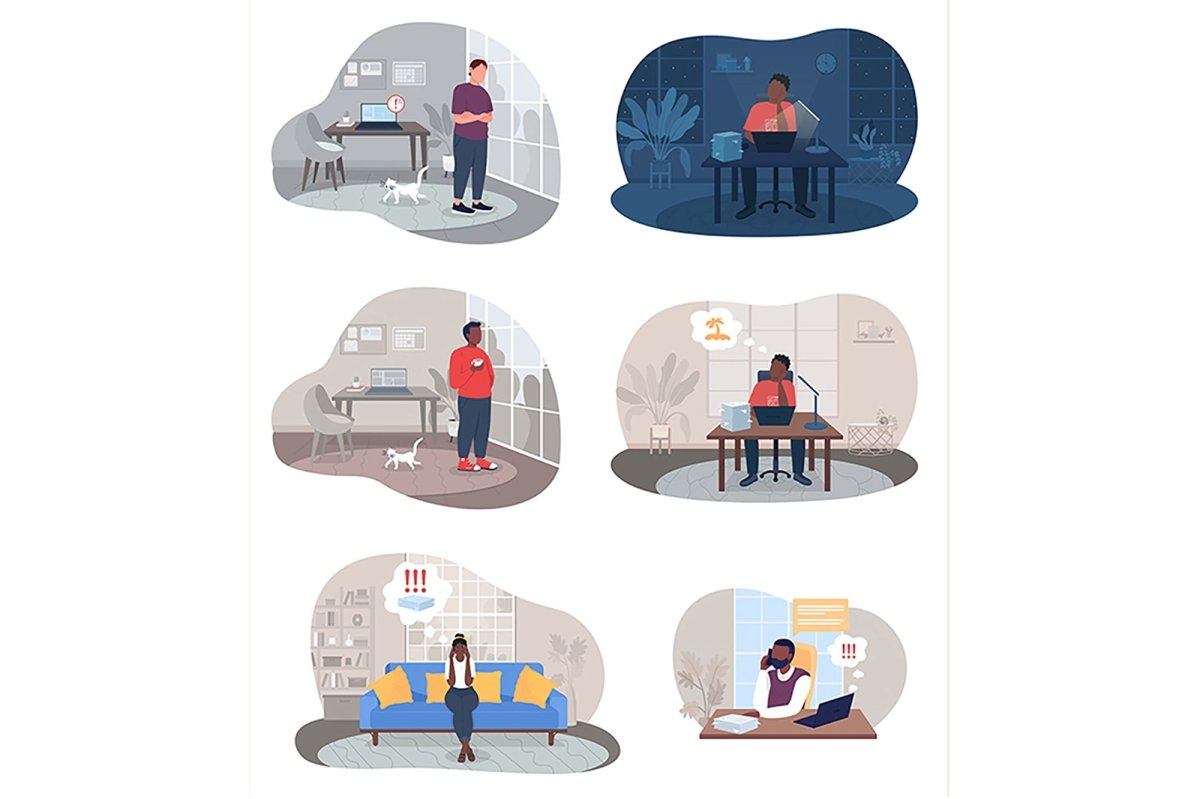 Burnout from work 2D vector isolated illustrations