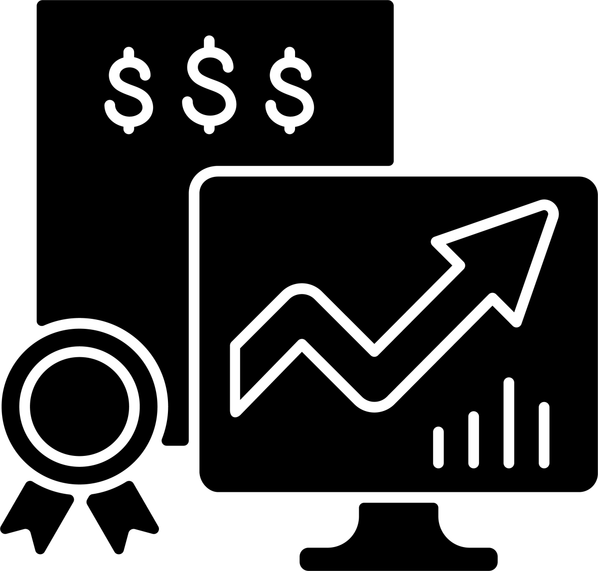 Business assets black glyph icons set on white space