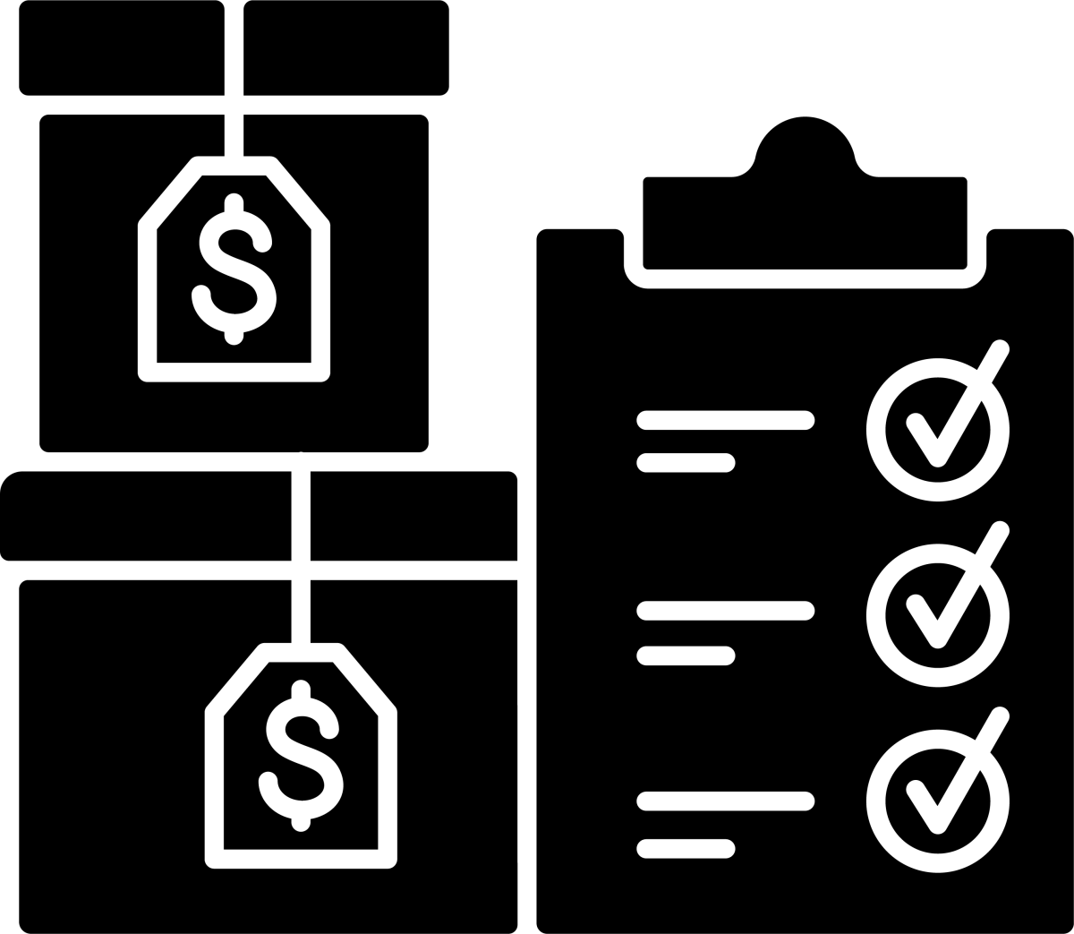 Business assets black glyph icons set on white space