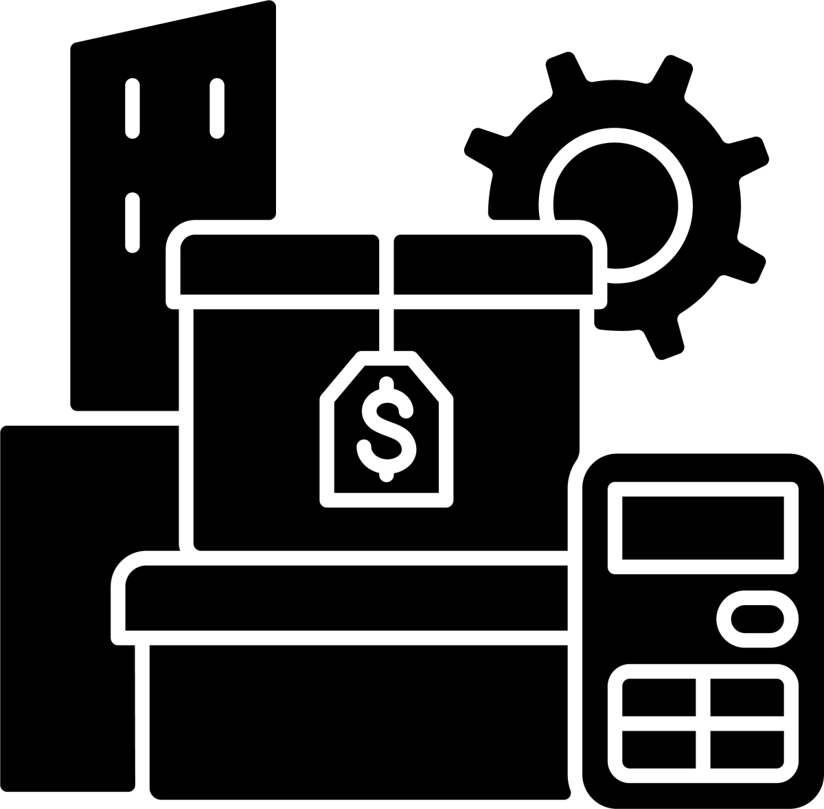 Business assets black glyph icons set on white space