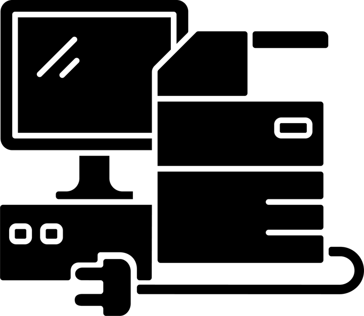 Business assets black glyph icons set on white space