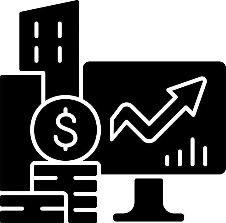 Business assets black glyph icons set on white space