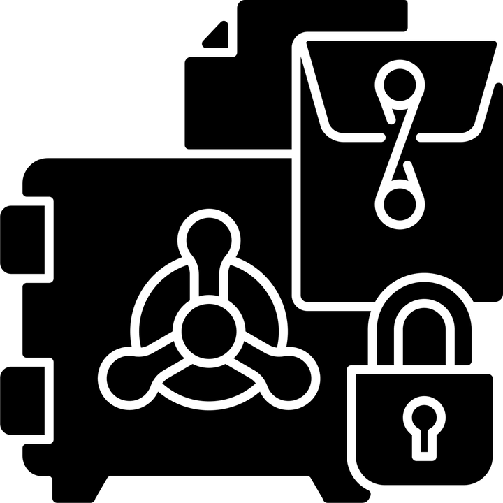 Business assets black glyph icons set on white space