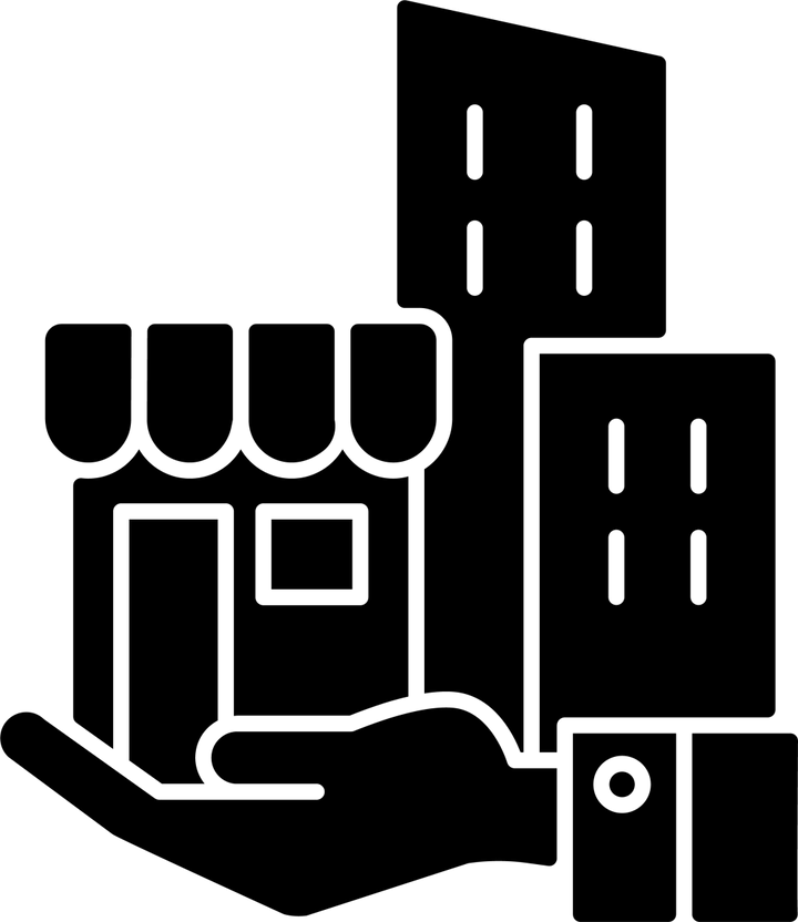 Business assets black glyph icons set on white space