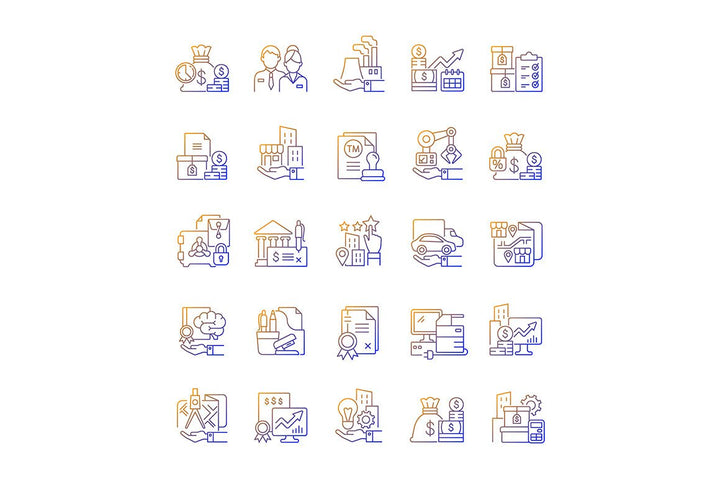 Business assets gradient linear vector icons set