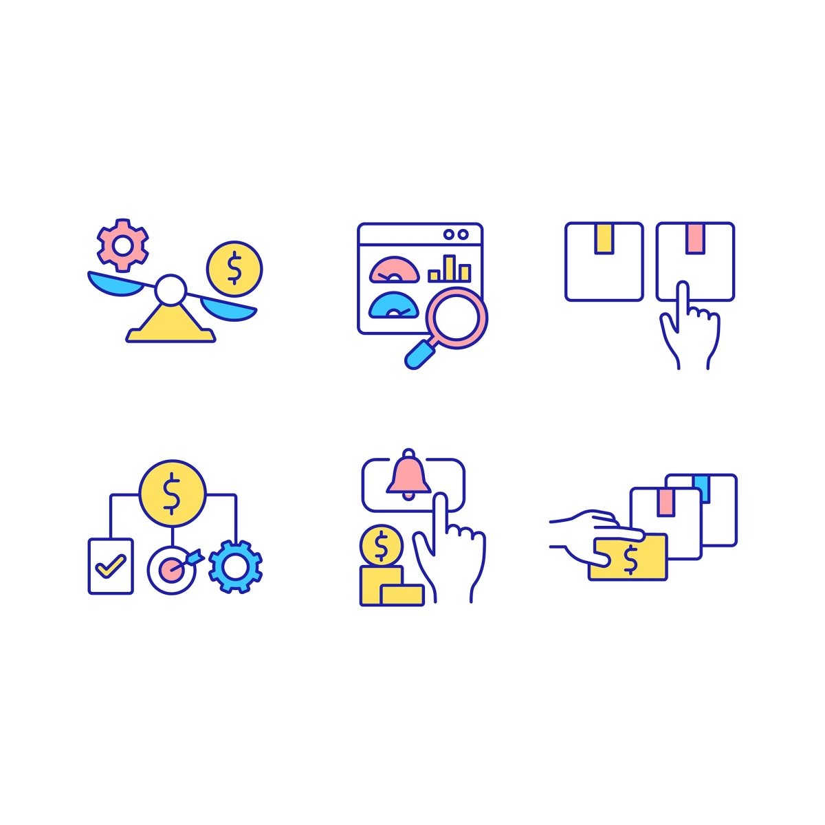 Business commerce RGB color icons set