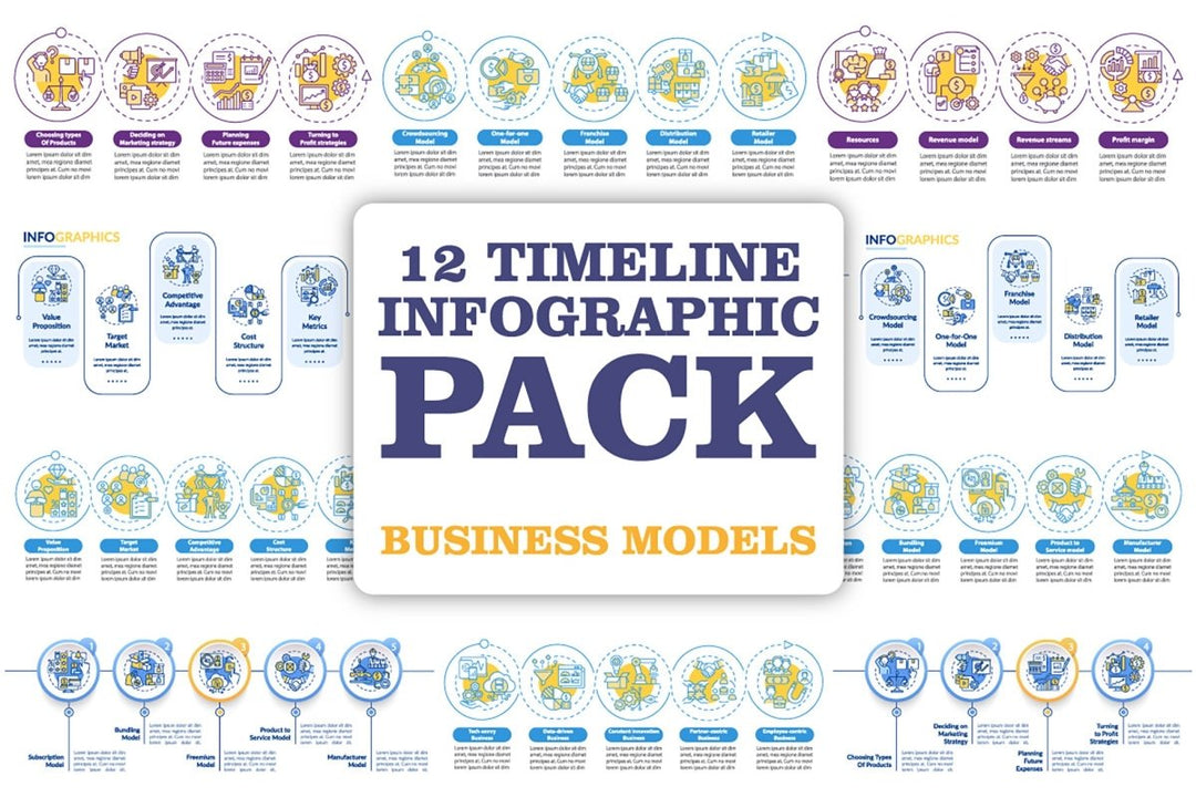 Business model types blue vector infographic template bundle