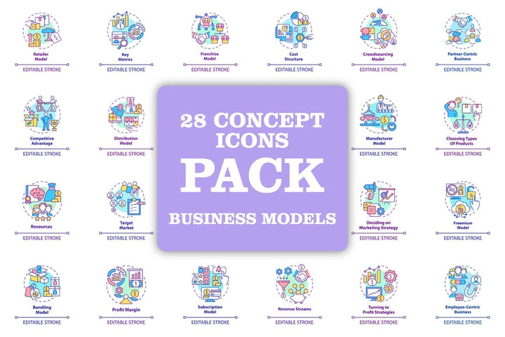 Business models concept icons bundle