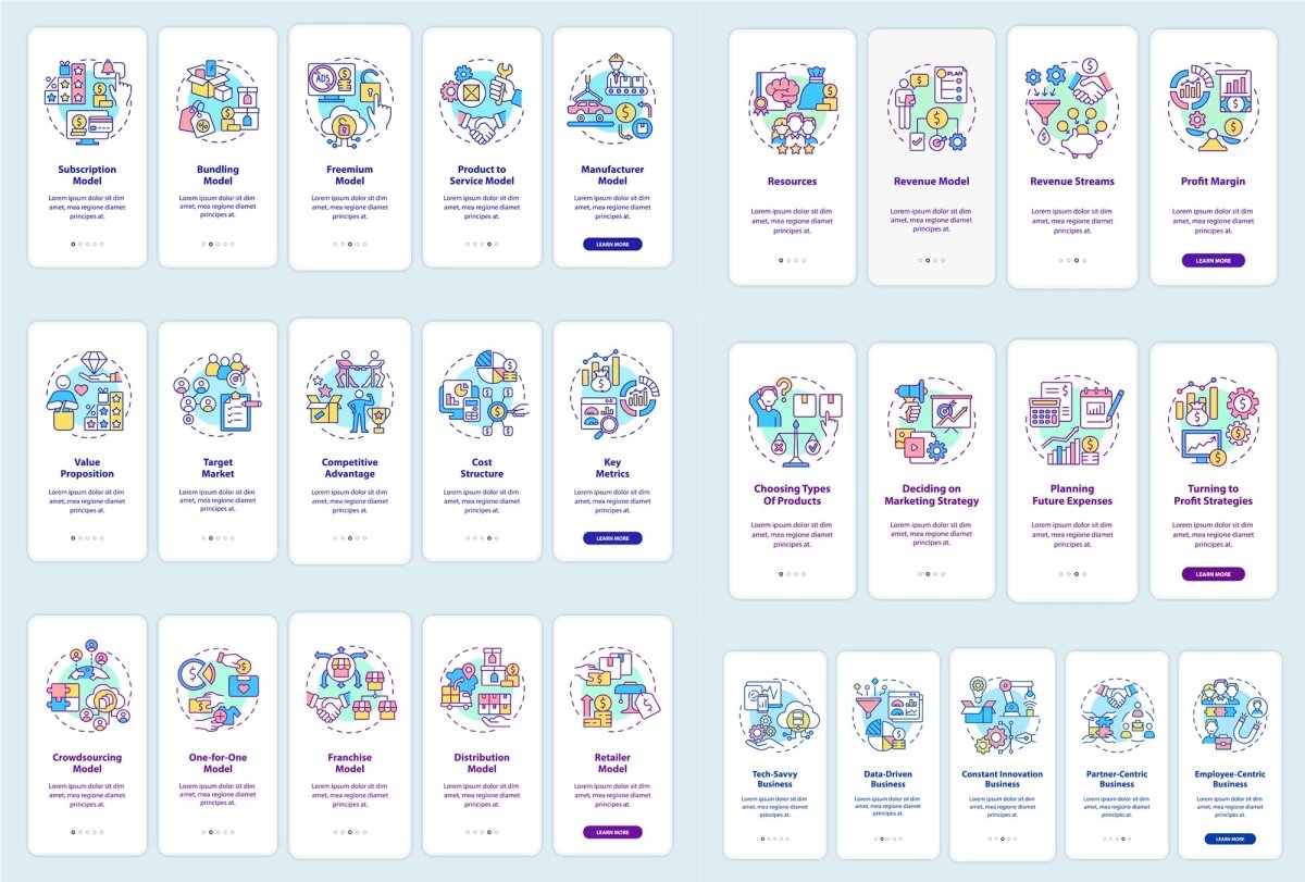 Business onboarding mobile app page screen bundle