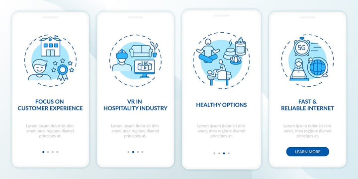 Business travel trends onboarding mobile app page screen bundle