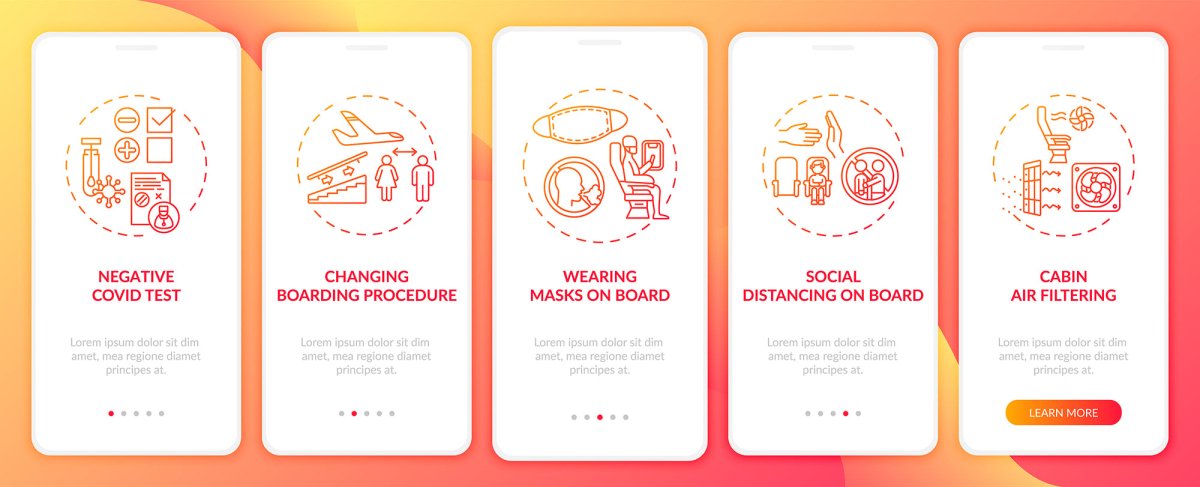 Business travel trends onboarding mobile app page screen bundle