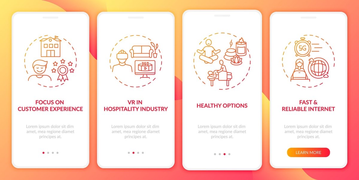 Business travel trends onboarding mobile app page screen bundle
