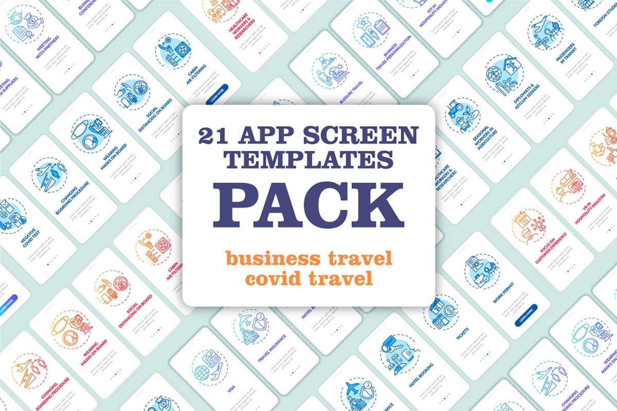 Business travel trends onboarding mobile app page screen bundle