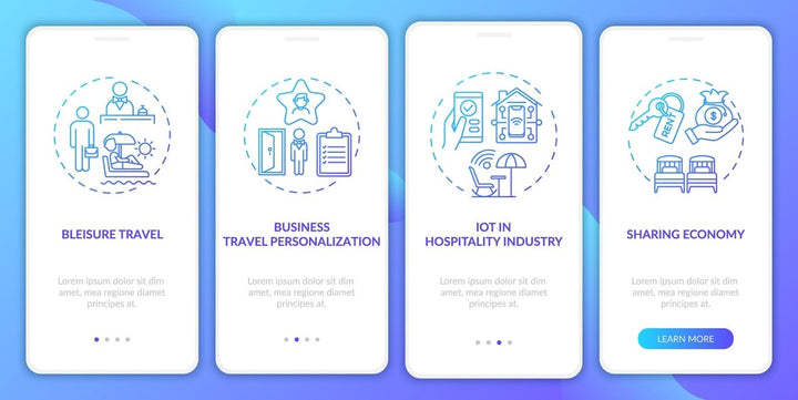 Business travel trends onboarding mobile app page screen bundle