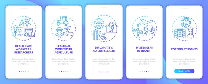Business travel trends onboarding mobile app page screen bundle